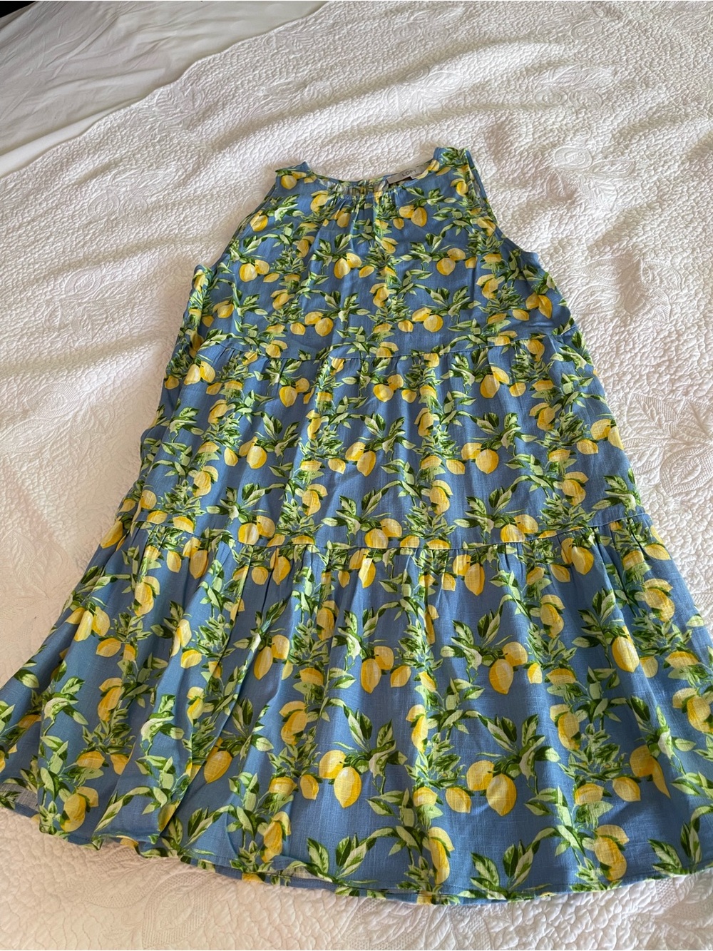 LOFT Women’s Lemon-Print Tiered Midi dress - Blue & Yellow